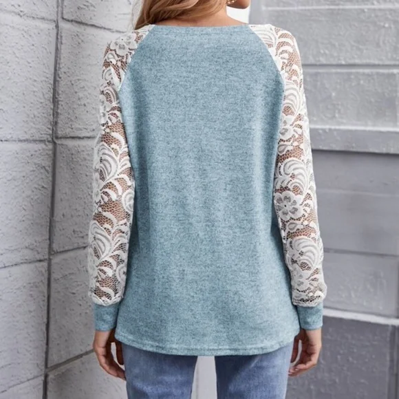 Floral Lace Sheer Sleeve Top - Picture 13 of 15